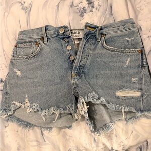 Agolde Frayed Hem Jean Shorts - Light Blue